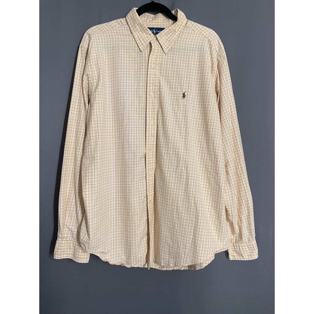 Quiet Luxury Ralph Lauren Plaid Button Down Shirt Tan Cream XL Classic Fit - Picture 2 of 10